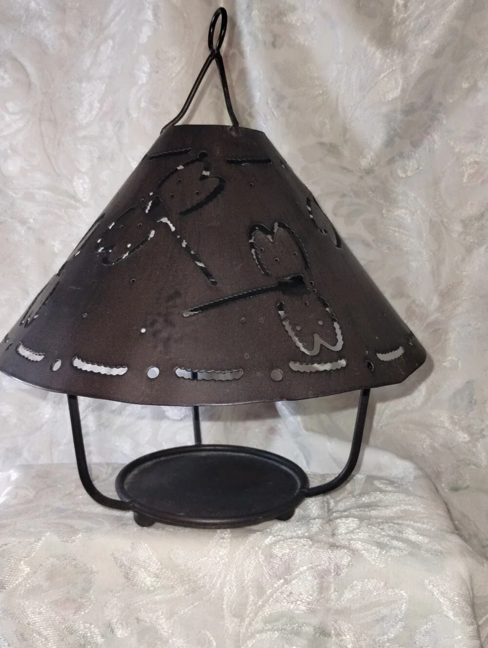 Rustic Brown Metal Hanging Candle Lantern - Dragonflies / 10